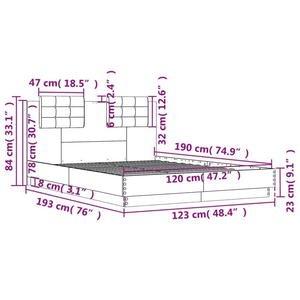 vidaXL Estrutura cama c/ cabeceira 120x190 cm derivados madeira branco