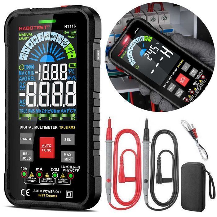 Cyfrowy Multimetr Ręczny Tester Napięcia Prądu True RMS NCV + Etui LCD