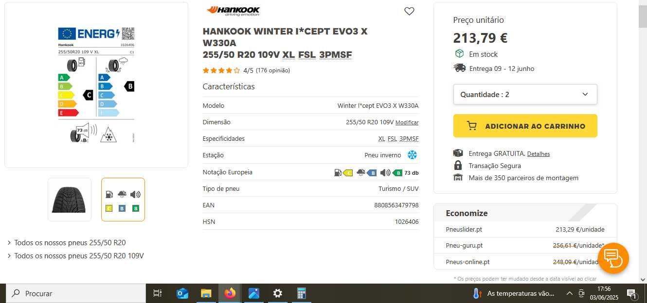 Set de 4 pneus usados - Hankook Winter I*cept EVO3 X - 255/50 R20 109V