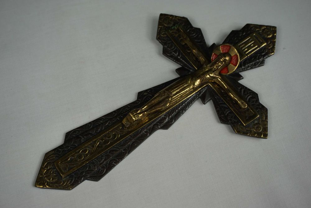 Stary krzyż wiszący pasyjka Pan Jezus mosiądz 22.5cm