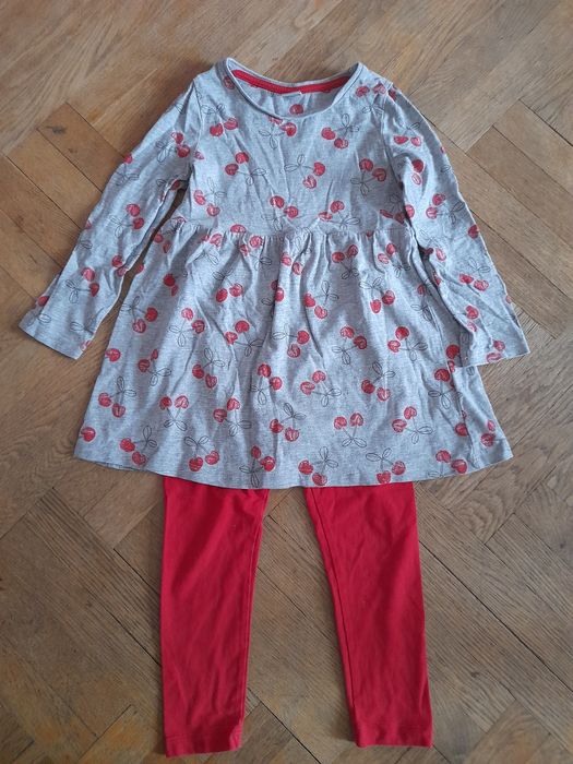 Zestaw sukienka getry TU 92 98 czerwony szary wiśnie