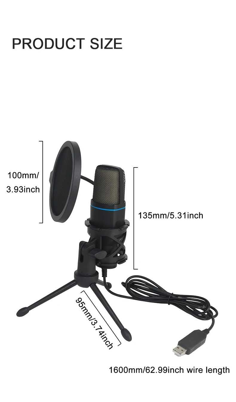 Microfone Condensador USB Estúdio tripe Streaming Podcast Gaming NOVO