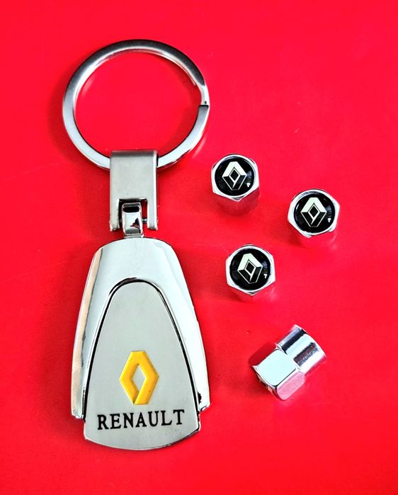 *NOWY* Breloczek RENAULT + Nakrętki na wentyle srebrne komplet tuning