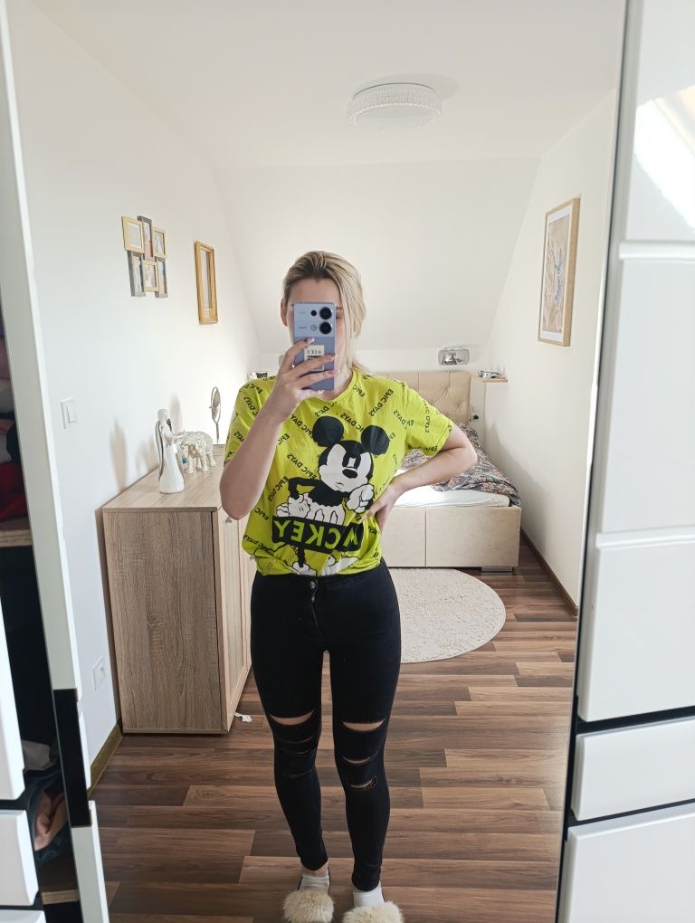 Spodnie jeansy dziury przetarcia wysoki stan xs s bawełna czarne
