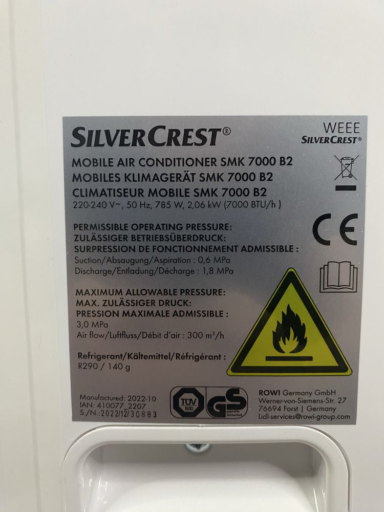 Mobile Air Conditioner Silver Crest 3 in 1