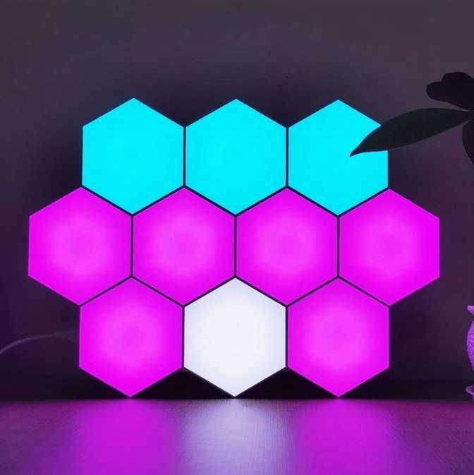 Lampa Plaster miodu Hexagon 12 elementów RGB kolor Paczkomat Tanio