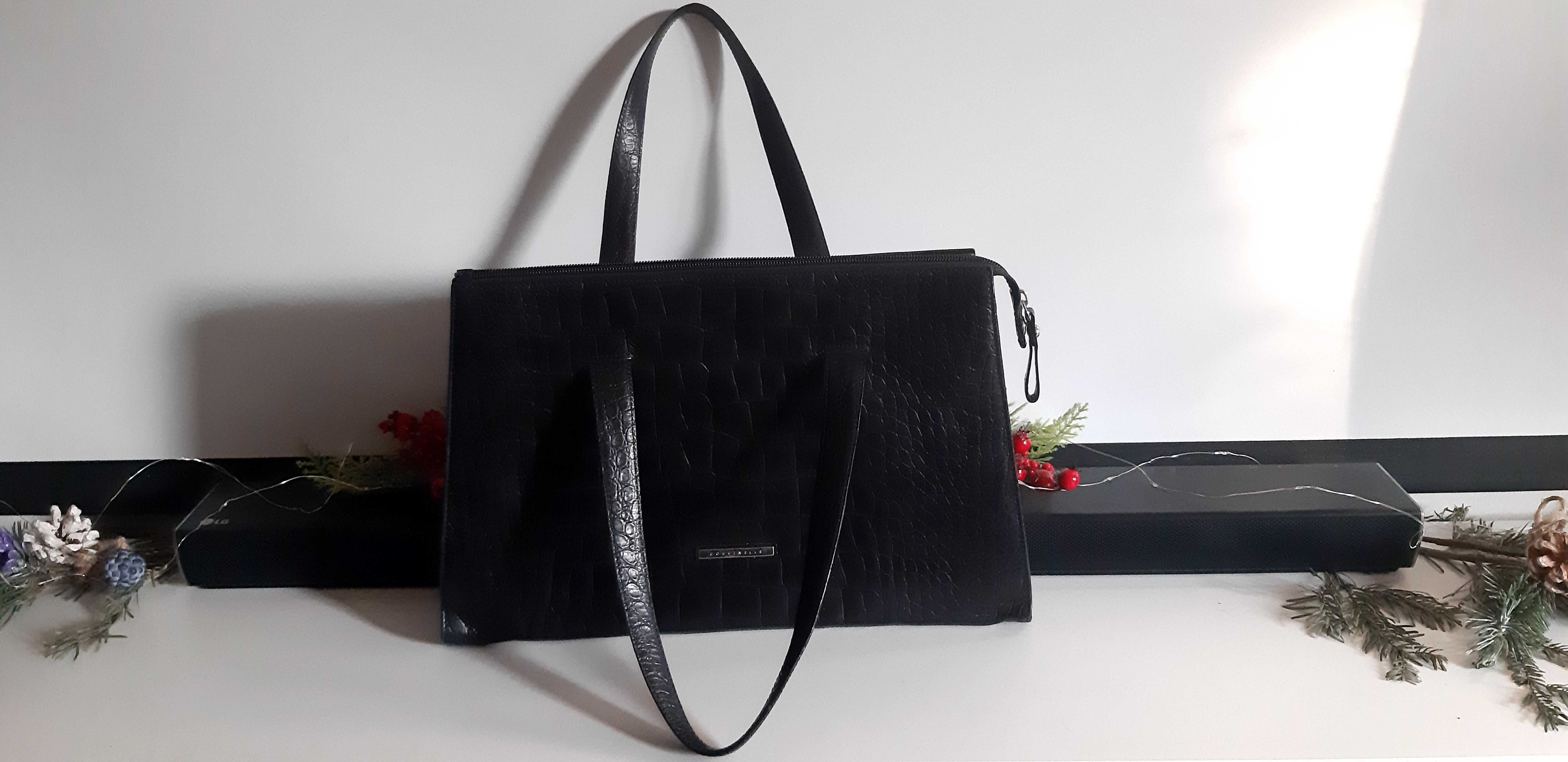 Czarna torebka aktówka Coccinelle z krokodylim wzorem