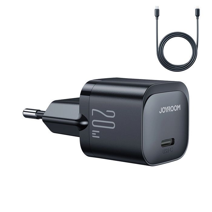 Mini ładowarka USB C 20W PD z kablem USB C - Lightning Joyroom czarna