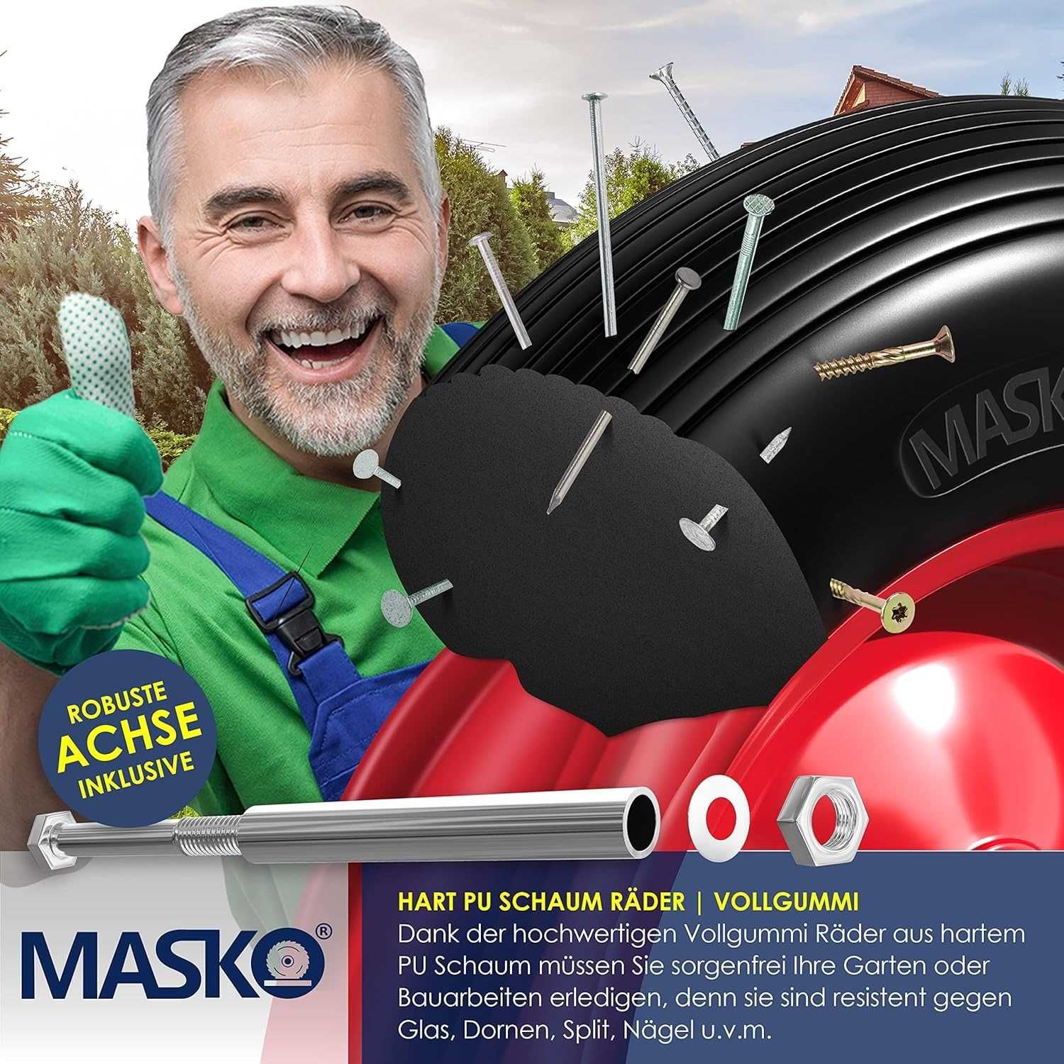 Nowe koło do taczki MASKO / opona PU / 200kg / stalowa felga !4273!