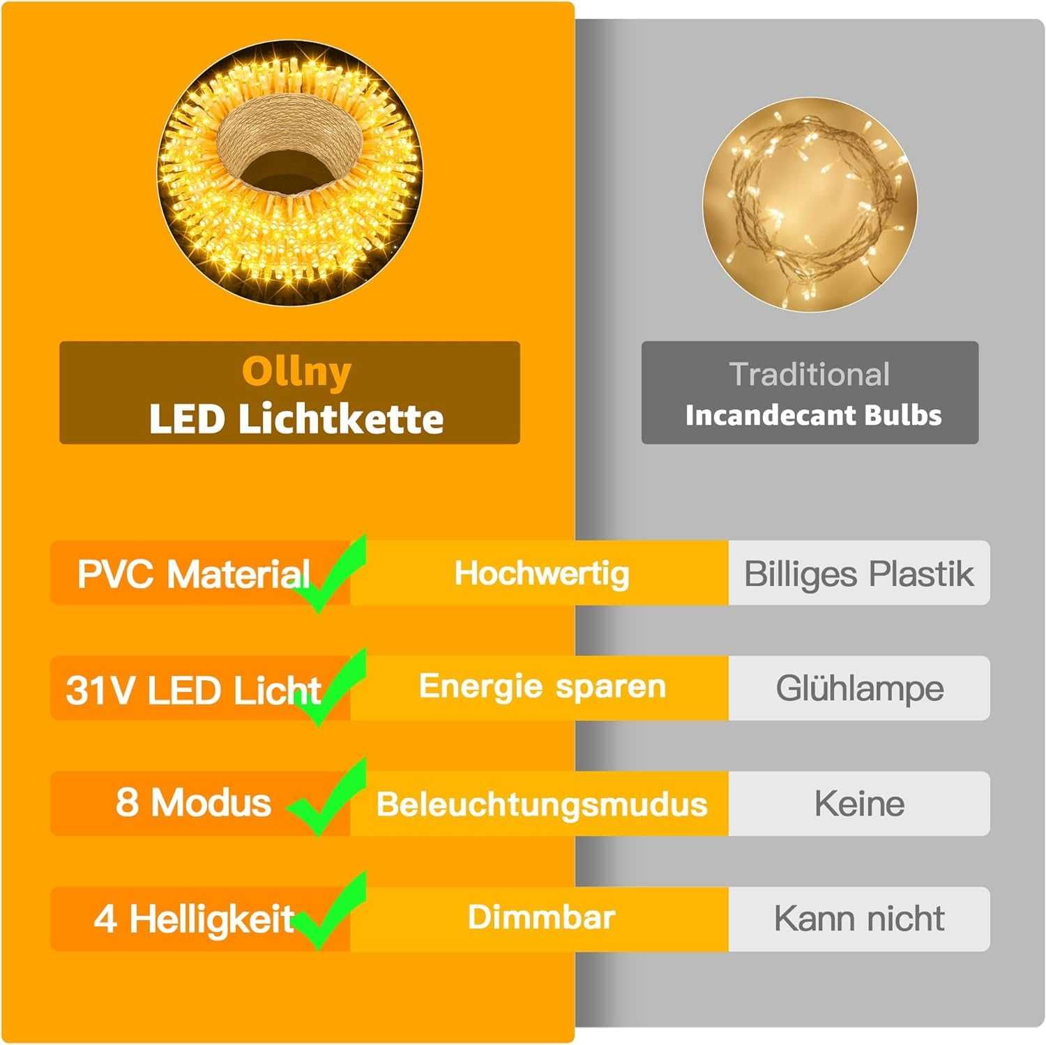 346 OLLNY Lampki zewnętrzne oświetlenie świąteczne girlanda 200LED 20M