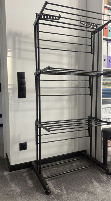 Suszarka na pranie XXL stojąca składana na kółkach czarna