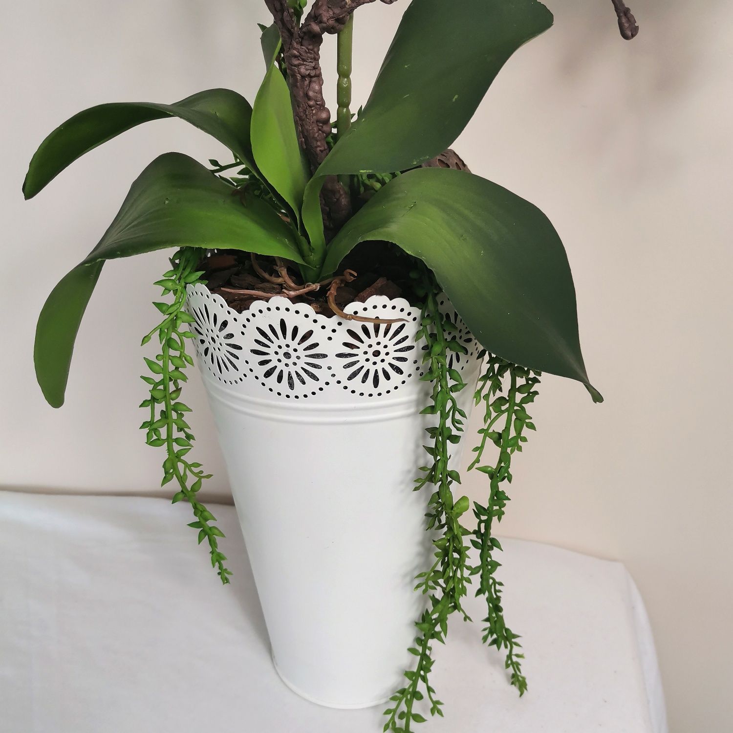 Biały Phalaenopsis storczyk x2 orchidea kwiat sztuczny kompozycja deko