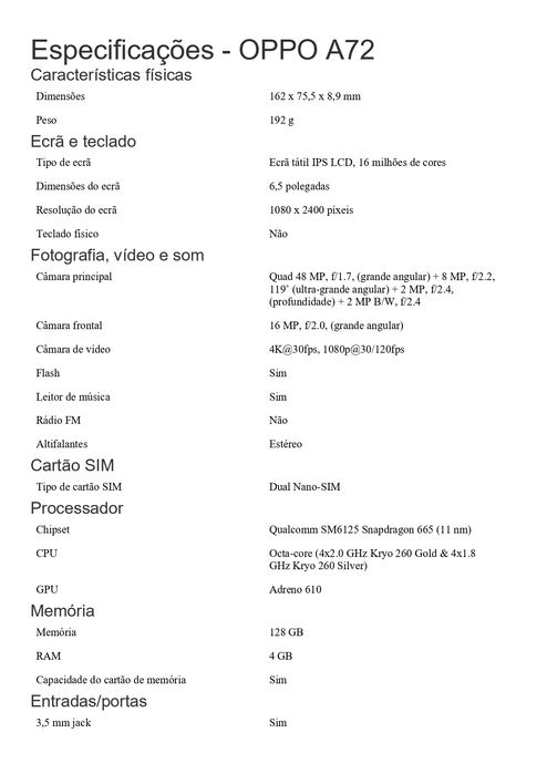 OPPO A72 em excelente estado