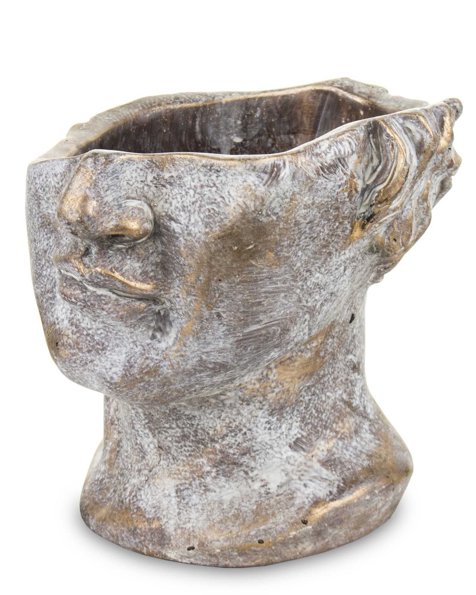 Osłonka doniczka twarz szaro-złota ceramika 19x20x18,5