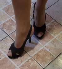 Sandały szpilki 38, welur, ciemny brąz