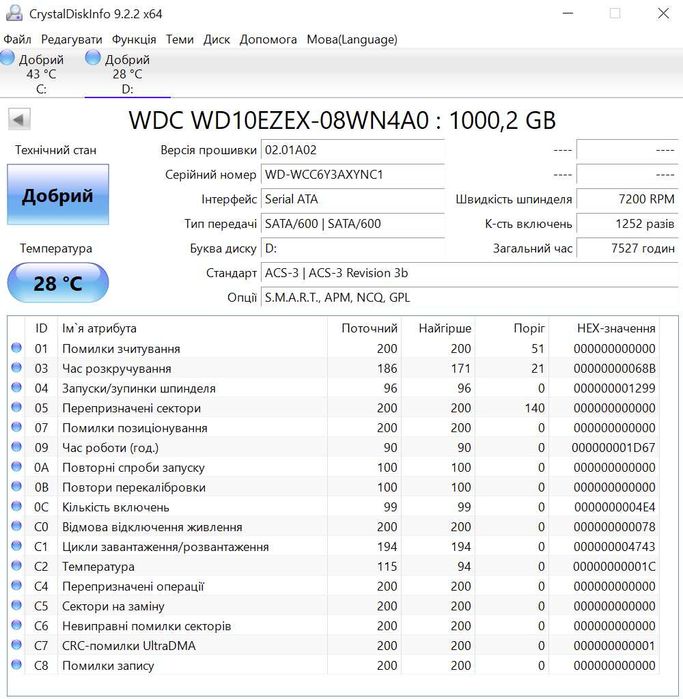 жорсткий диск для ПК SATA3 \ 1TB WD Blue 7200RPM\3.5"\64MB cache