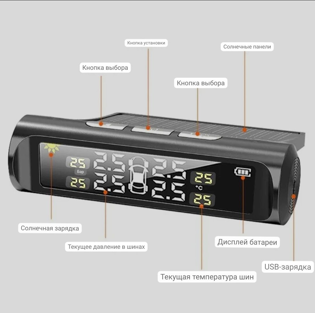 TPMS система контроля давления и температ. в шинах на солнеч батарее