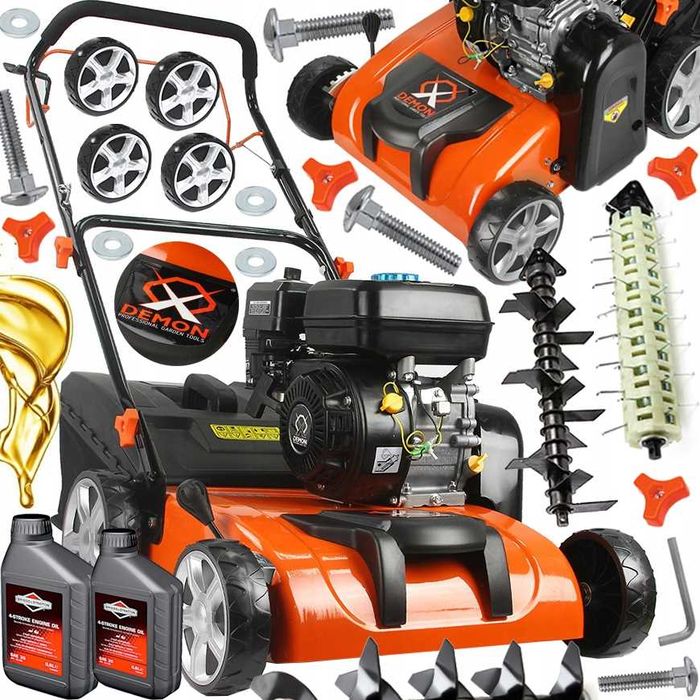 Aerator i Wertykulator Spalinowy DEMON 3w1 z Wałkami i Akcesoriami