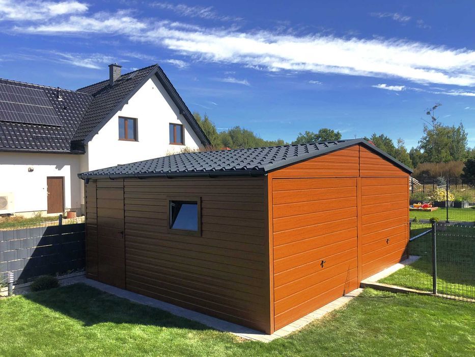 Garaż blaszany wzmocniony ocynkowany drewnopodobny 6x6