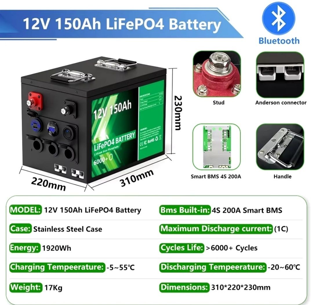Акамулятор 12V - 150Ah LiFePO4 Bluetoos Є внаявності!
