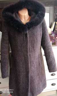 MAESTRELLI ITALY płaszcz z włosem XL kaptur obszywany lisem