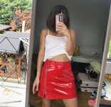 Latex skirt Red leather lateksowa spódnica skórzana M