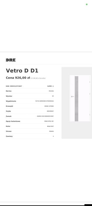 Drzwi DRE Vetro D1 60 cm prawe