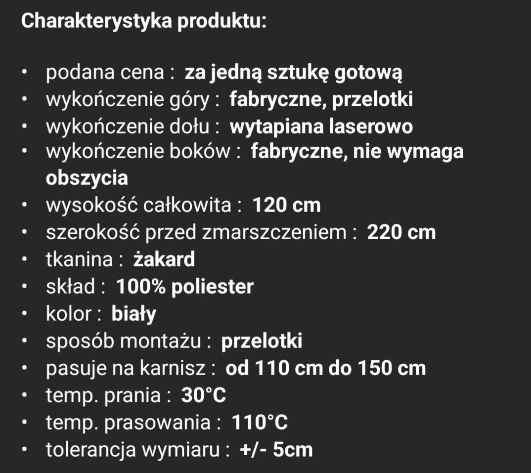 Biała firana żakardowa na przelotki 120x220