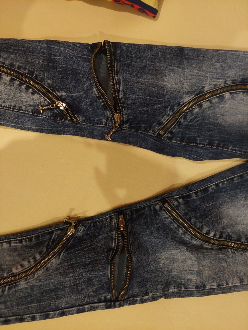 Spodnie Dżinsy jeansy ciemne s 36 zamki stan idealny