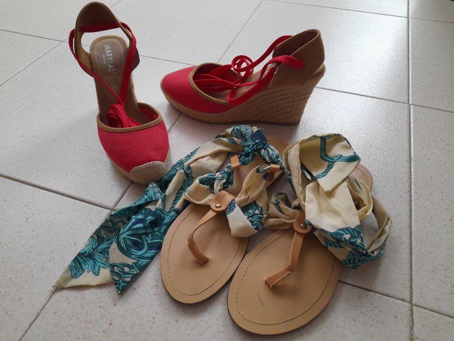 Lote de 9 pares de sapatos/sandalias/cunhas - tamanho 38/39