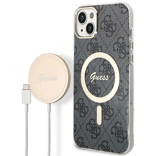 Etui Guess 4G Print MagSafe na iPhone 14 Plus + ładowarka indukcyjna -