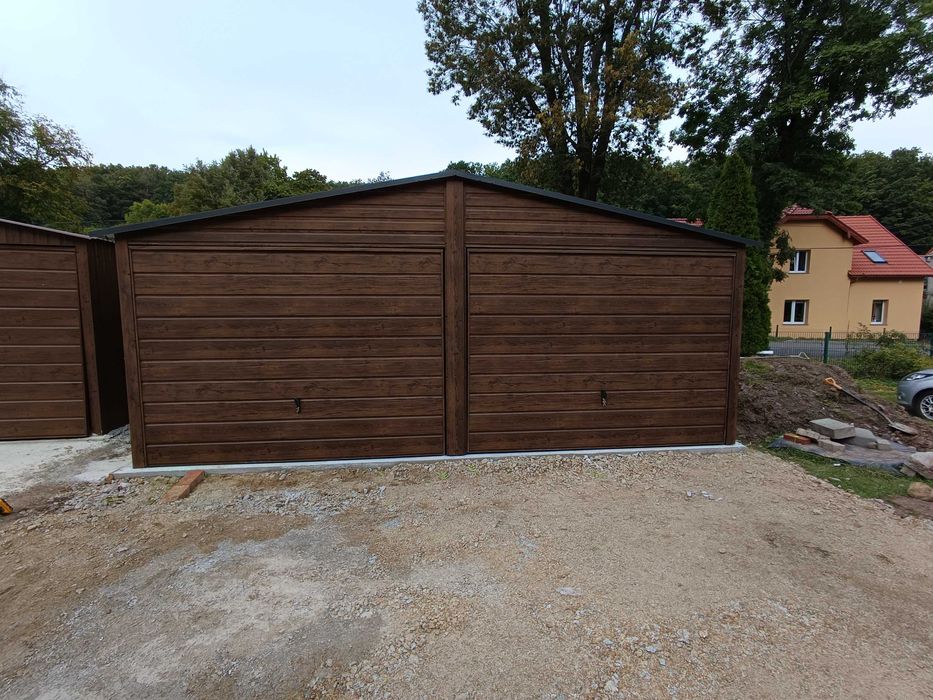 Garaże blaszane garaż blaszany 6x6 6x5.80 7x5 profil Rus-Stal orzech