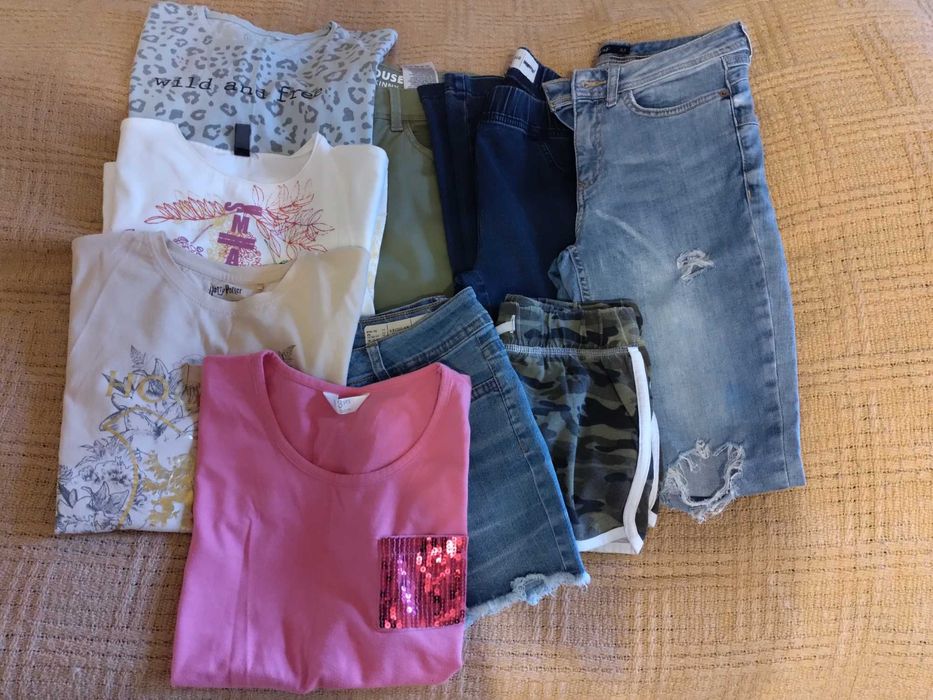 Paka ubrań spodenki jeans 152 -158 smyk F&F t-shirty