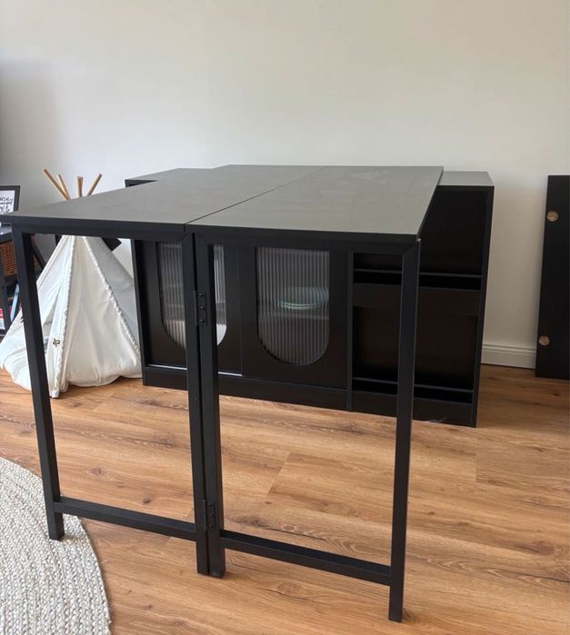 Stół komoda rozkładany czarny z szafką niekompletny