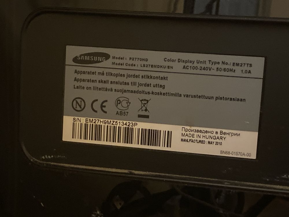 Monitor 27" Samsung  SyncMaster P2770HD Full HD