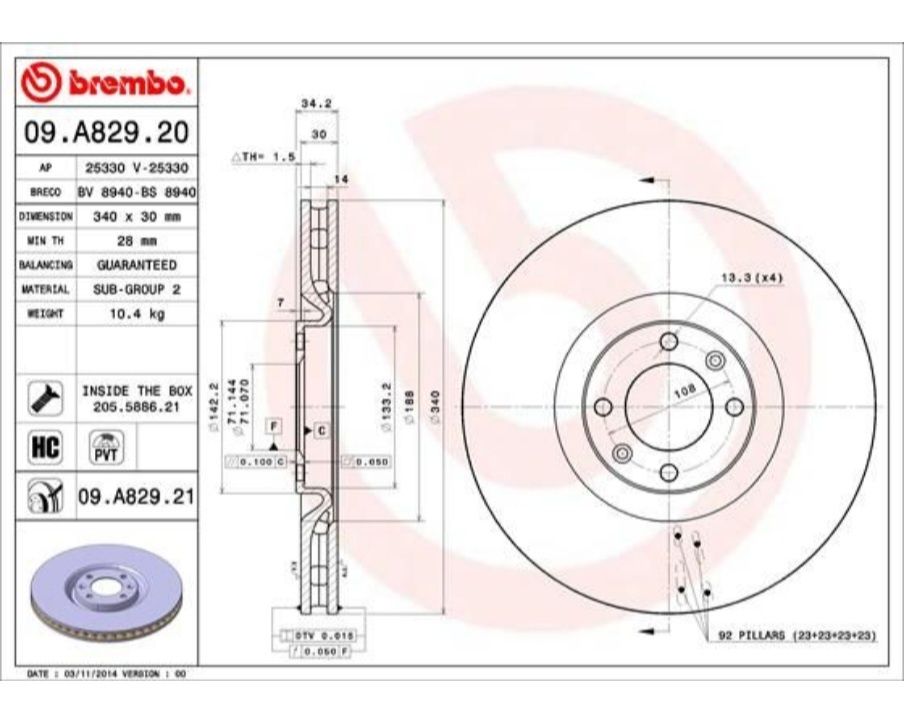 Brembo Discos 340mm + Pastilhas Travão Citröen DS5