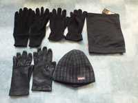 zestaw 3szt. rękawiczki męskie czarne , czapka