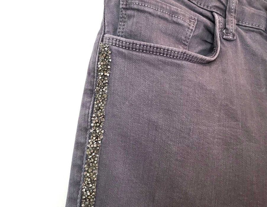 Zara spodnie jeansy szare z błyszczącymi lampasami lekko zwężane 36/38