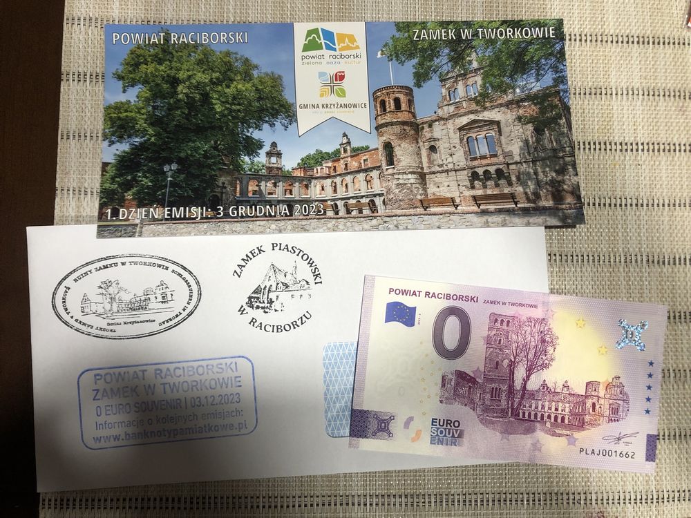 Banknot 0 euro Powiat Raciborski Zamek w Tworkowie
