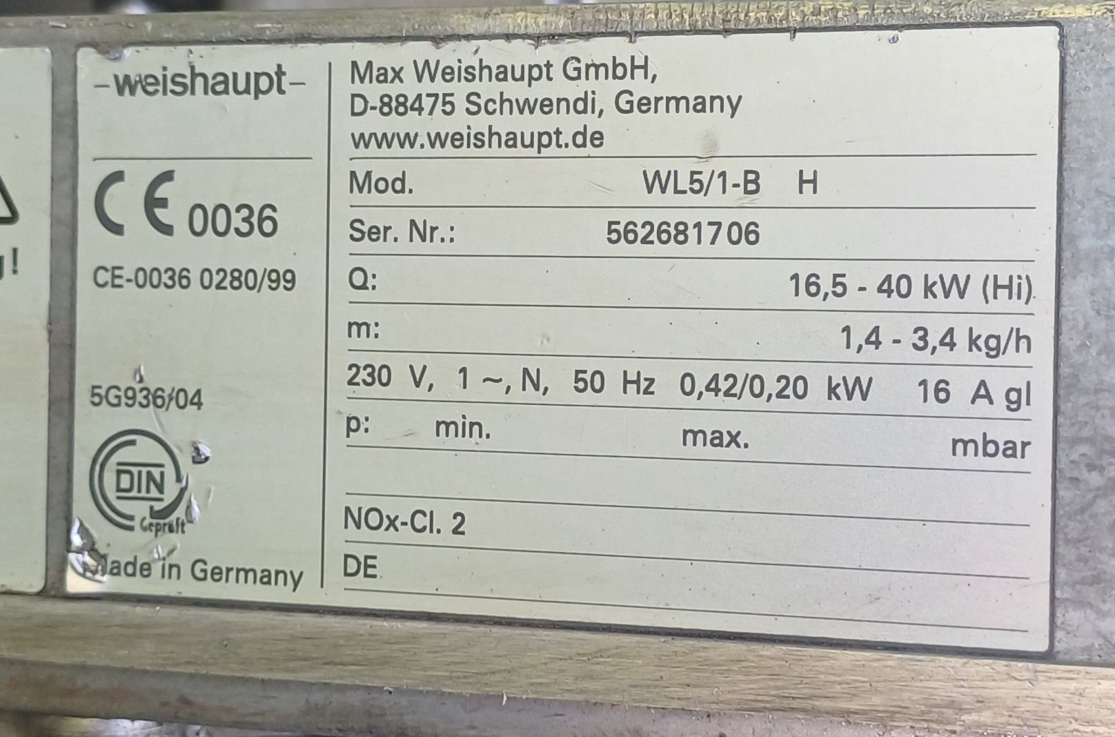 Palnik olejowy Weishaupt WL5 16-40 kW na olej opałowy