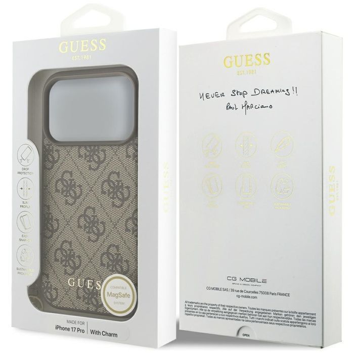 Etui GUESS 4G Charms Collection MagSafe do Iphone 17 Pro brązowy