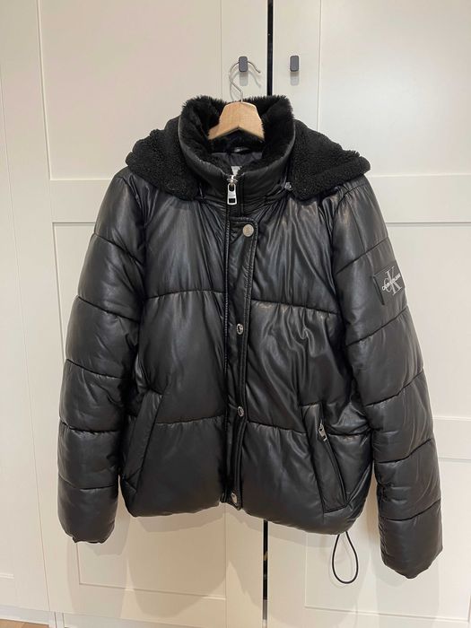 kurtka Calvin Klein zimowa z synteponem ze sztucznej skóry M