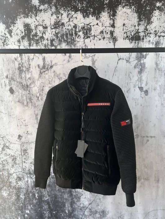PRADA мужской зимний пуховик куртка зимняя лаковая черная оригинал