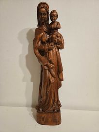 Stara piękna ręcznie wykonana drewniana figurka Matki Boskiej 73 cm