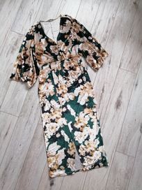 Welurowa długa sukienka maxi kwiaty M 38 40 L