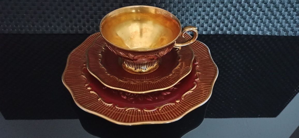 Porcelana malowana ręcznie TRIO złocone Przepiękne