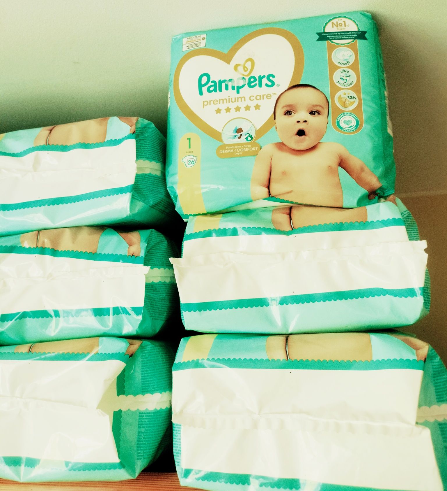 6 x pieluchy Pampers premium care 1 2-5kg na opakowania