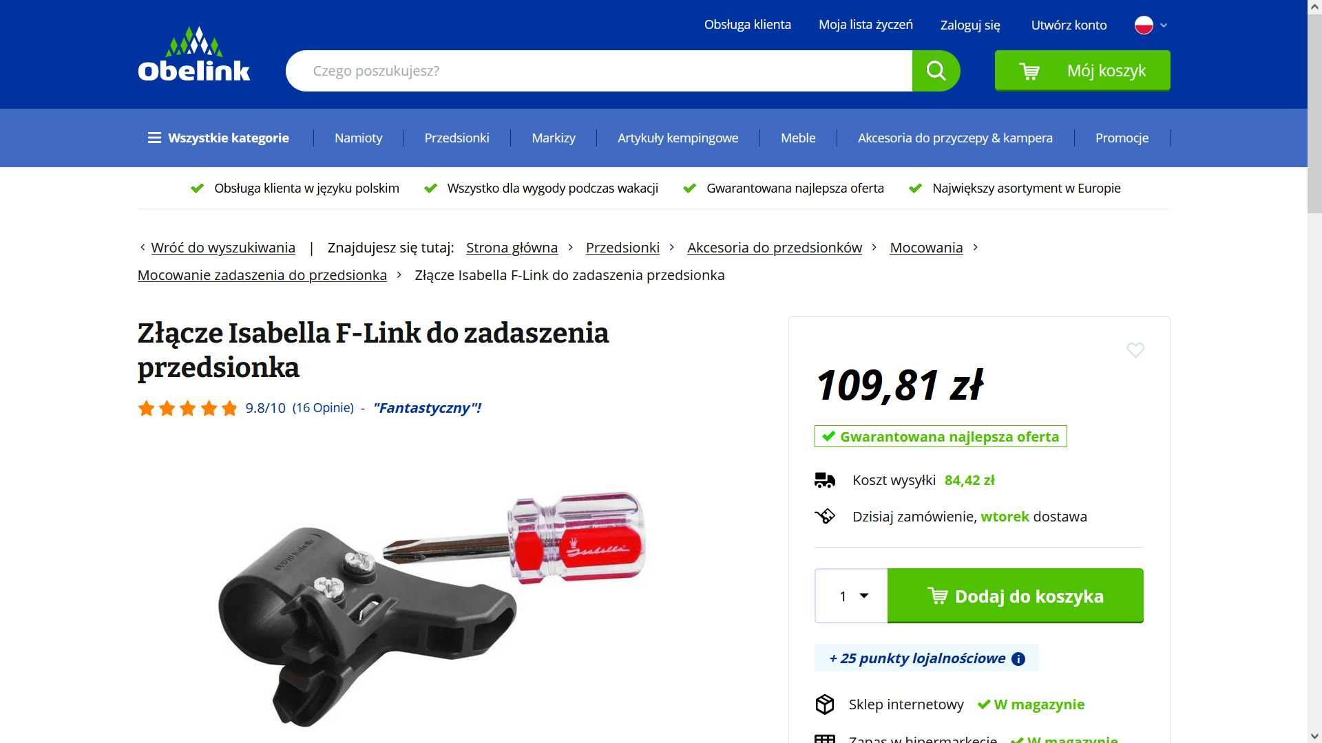 Złącze Isabella F-Link do zadaszenia przedsionka (NOWE)