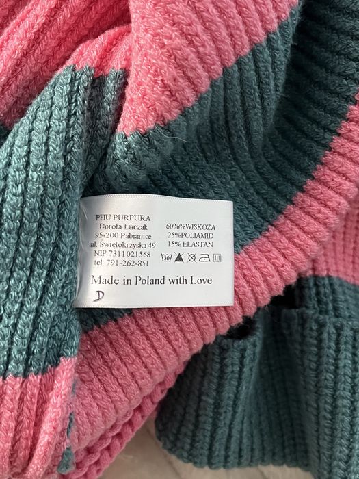 Pudełkowy sweter kardigan w paski na guziki Purpura