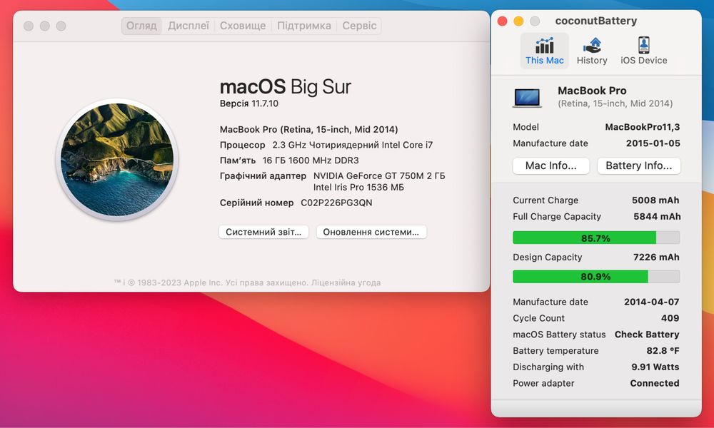 Macbook Pro 2014 (i7 2.3/4.0, 256Gb SSD , 16GB RAM, GeForce 750 2GB )